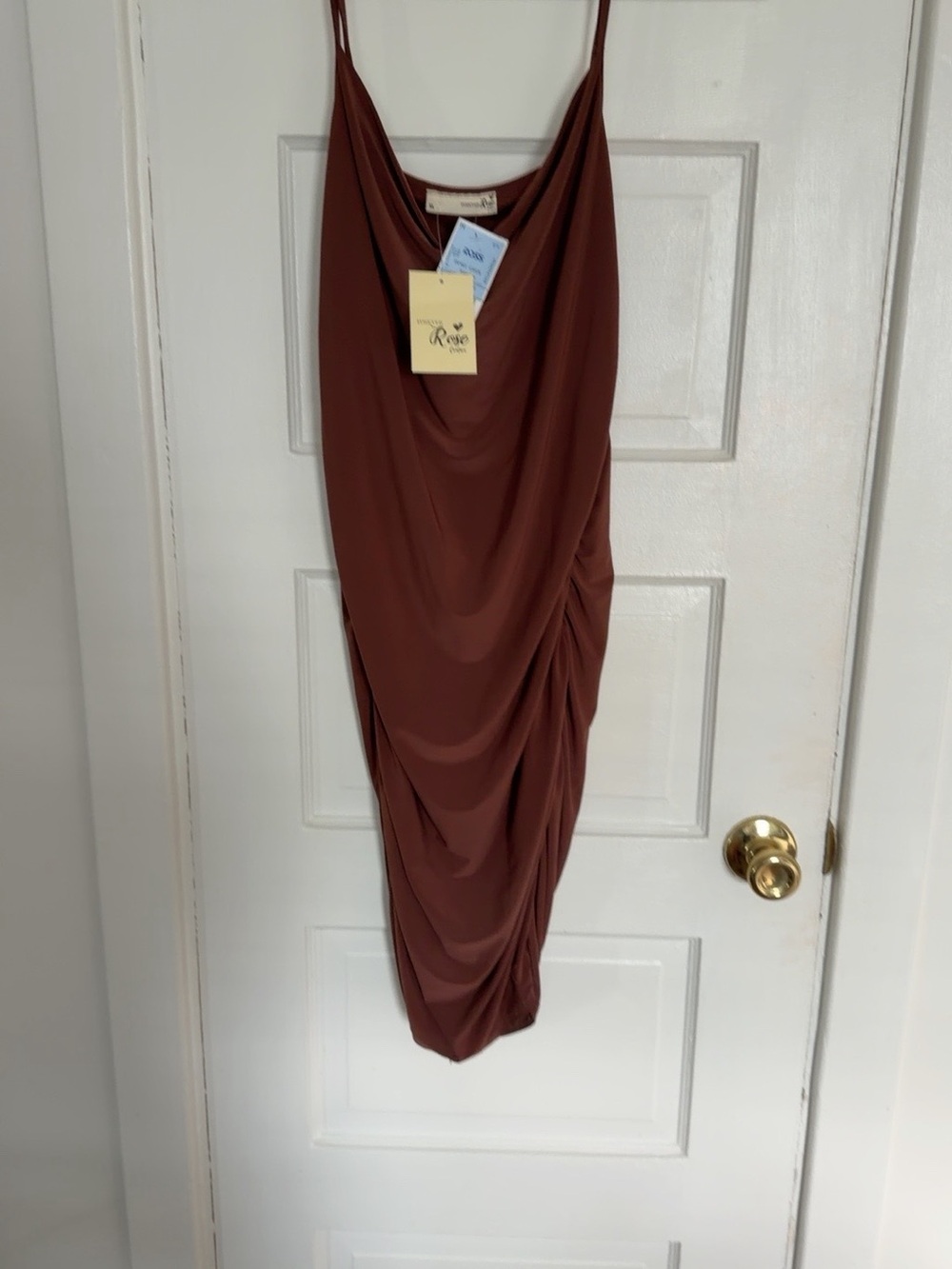 Brown/chocolate draped cowl-neck midi dress XL
